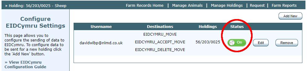 Check the status of your EIDCymru connection on the Configure screen.