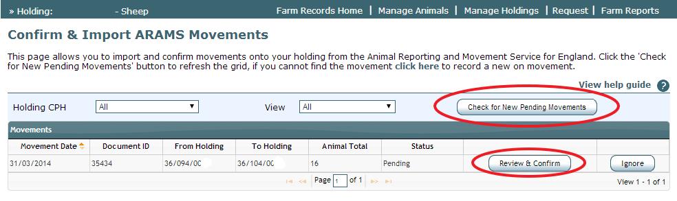 Go to Manage Holdings > ARAMS > Confirm & Import movements.