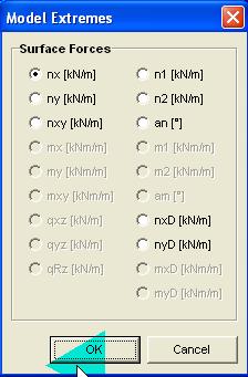 ez[mm] and select nx from Surface Internal Forces. Min/Max Value To find the location of maximum internal force. Click the Min, Max Value Icon.