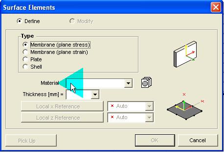 Set the type of the element to Membrane(plane stress). Material Library Import Click the Material Library Import Icon.
