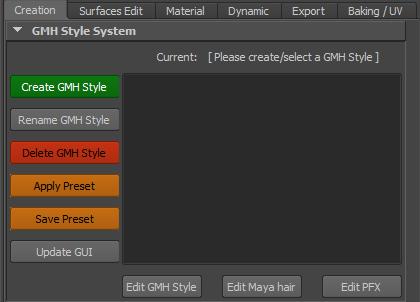4 GMH2 MANUAL 4.1 CREATION TAB GMH Style System Managing GMH Style system Create GMH Style - Create a GMH Style System Node. Polygon Style System Check Box - Option to create polygon style system.