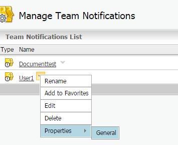 Managing Team Notifications The Manage Team Notifications screen displays the list of team notifications created by you.