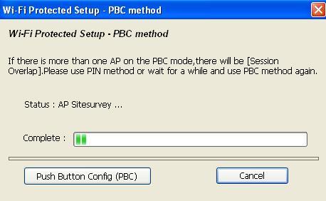 After you click Push Button Config(PBC), a message box will appear: Please activate Push-Button function on wireless access point now, and wireless network card will establish secure connection with