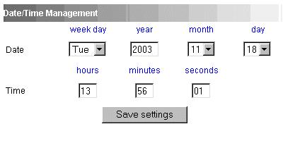 4.6 Set the date and time Using the browser: select the STS Web Card Configuration command in order to access the Date/Time Management fields, make any necessary changes and then click the Save