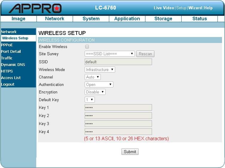 Change the Network Setting Wireless Setup. The Network page has, on its upper left, the Wireless Setup icon. This section allows you to set up and configure the wireless settings on your camera.