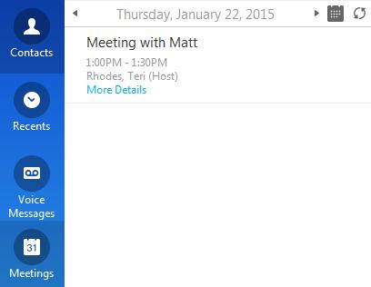 messages Meetings: Provides the user with a list of user