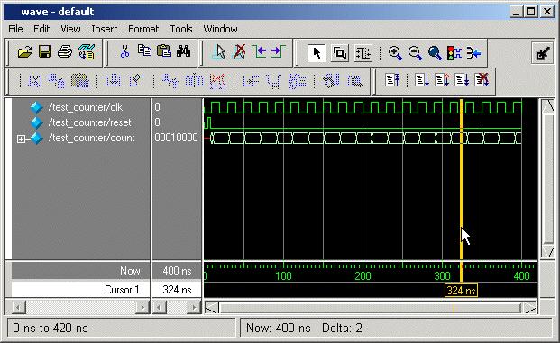 10 Using cursors in the Wve window Cursors mrk simultion time in the Wve window. When ModelSim first drws the Wve window, it plces one cursor t time zero.