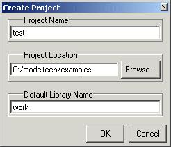 3 Creting new project Figure 1: The Crete Project dilog Before you cn simulte design, you must first crete project nd compile the source code into tht project's lirry.