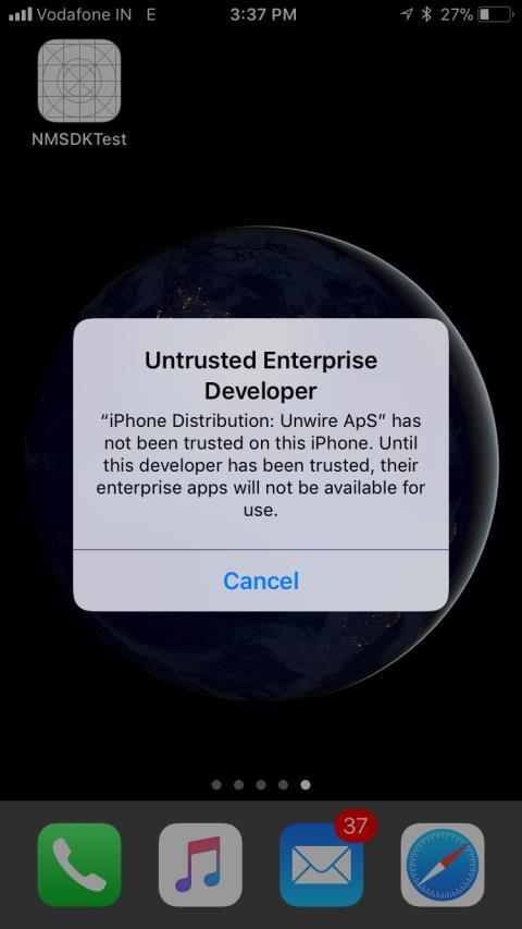 After installation, if the application isn t trusted you will see a pop-up