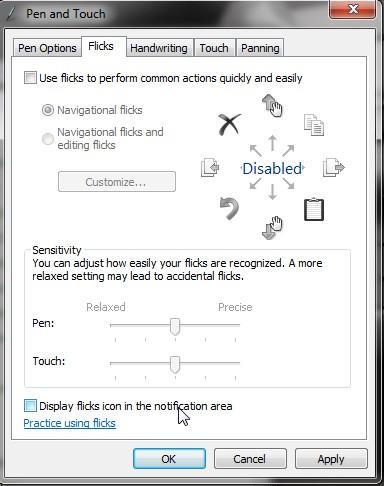Select the Flicks tab, and uncheck Use flicks to perform common actions quickly and easily (Figure 44).