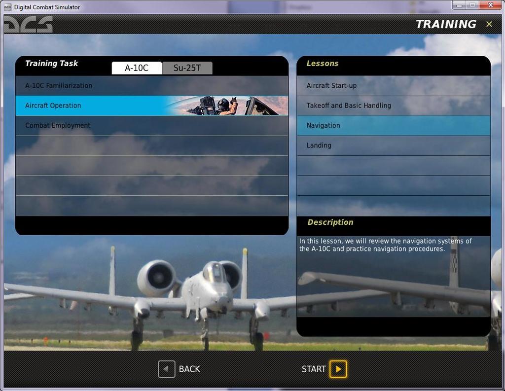 Exit out of the Options menu and run a training mission, for example the Navigation mission (Figure 50).