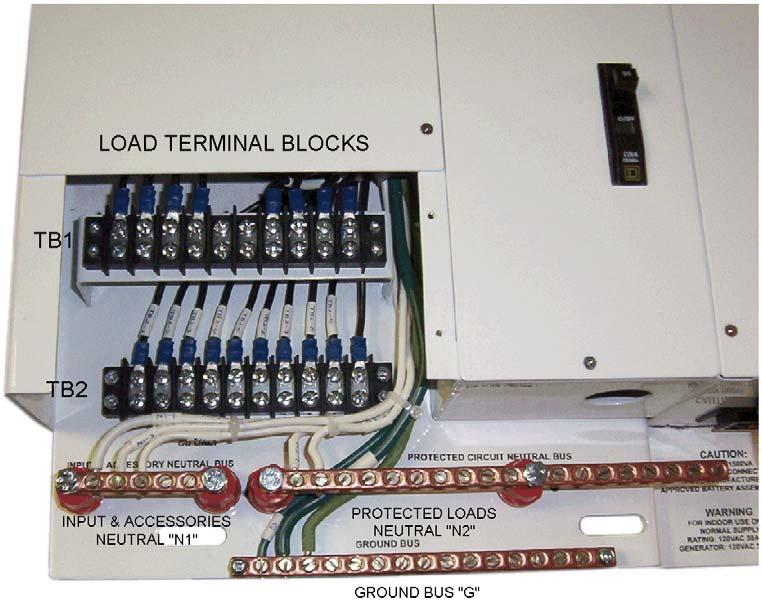 3.3 Wiring to the Terminal Block Load power terminations are to be made to terminal blocks TB1 & TB2. Remove the terminal block cover. The load neutral connects are to be made on N1 & N2.