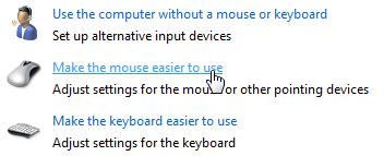 Figure 4: Ease of Access Center with Make the mouse easier to use selected.