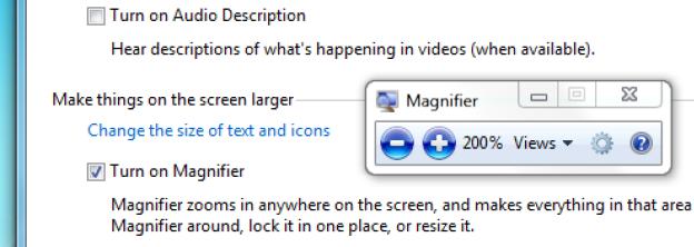 The Magnifier dialog box offers several options.