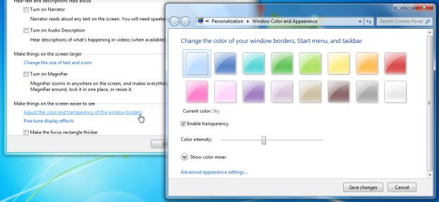 Figure 11: Window color and appearance. Click "Fine tune display effects" to display the Appearance settings dialog box.