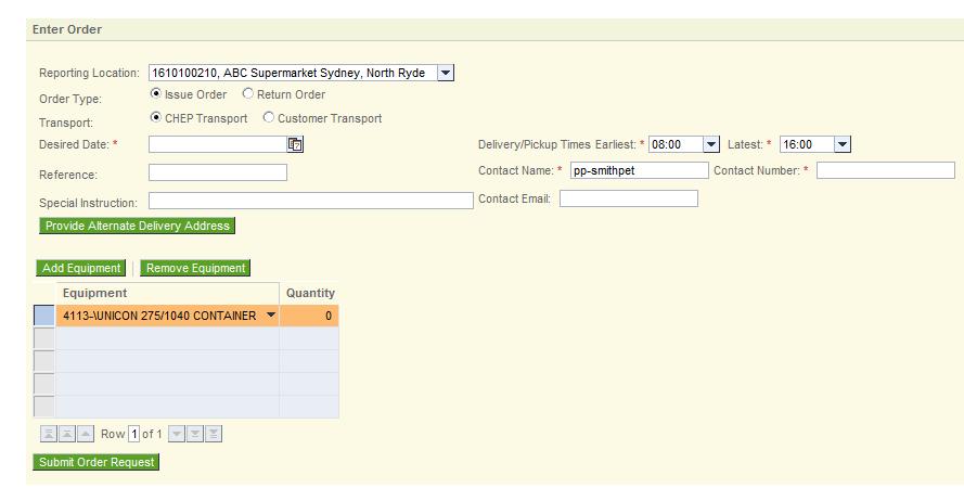 3.1 Enter an order Overview This topic details the procedure for entering an order in Portfolio+Plus. Explanation Portfolio+Plus enables users to create issue (i.e. from CHEP) and return (i.e. to CHEP) orders.