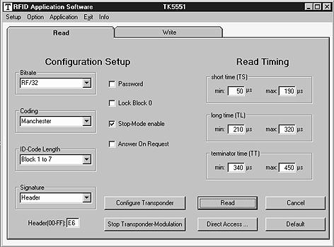 5.4 TK5551 Read/Write Transponder Figure 5-8. TK5551 Read Tab When the transponder TK5551 is selected, the Read tab of the TK5551 user interface is shown.