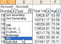 14 In the Account Type column, click the down arrow [ ] to the right of the Account Type column and select IRA from the list. Figure L 15 Save the file as a workbook.