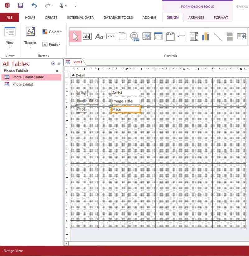Create Forms 131 Figure 5-8 Fields inserted in Design view Fields added to form 7. Click the FILE tab and click Save. 8.
