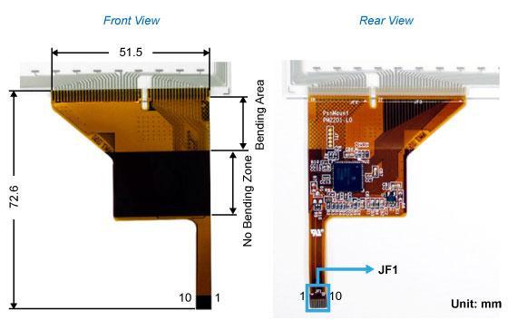AMT 5.7, 6.5 & 7 PCI COF Touch Solution Datasheet 2.2.2 COF Tail Mechanical Drawing and Rear/ Front View Bending radius: R2.