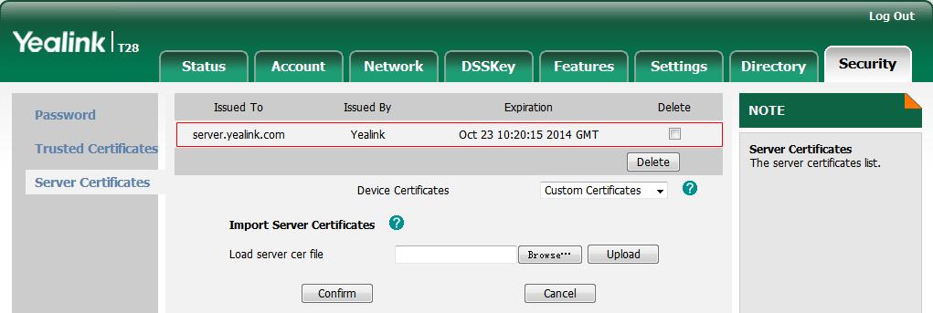 The information of the custom device certificate is displayed on the web user interface of the IP phone.