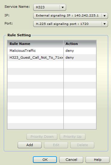 For IP use the drop arrow to select the External Signaling IP of your RPAD For Port use the drop-arrow to select H.