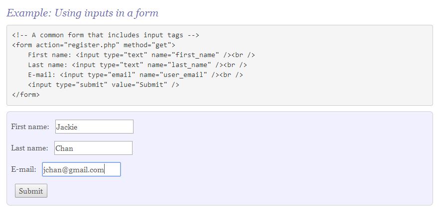49 INPUTS Form data is sent to the server as name-value pairs. The input elements control the name-value pairs.