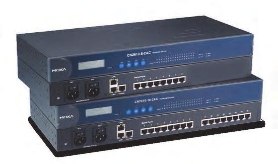 Serial Connectivity CN2600 Series 8 and 16-port RS-232/422/485 terminal servers with dual LAN redundancy LCD panel for easy IP address configuration (excluding wide temperature models) Dual-LAN cards