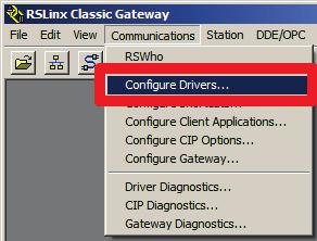 Select Communications Configure Drivers to