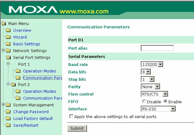 Web Console Configuration Communication Parameters Port 01(02) Port alias 1 to 15 characters (e.g., PLC-No.