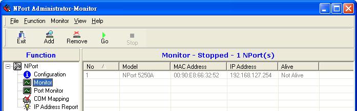 Configuring NPort Administrator Once the Monitor function is