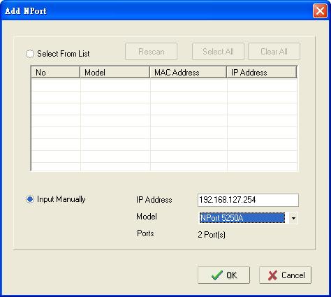 Configuring NPort Administrator Off-line COM