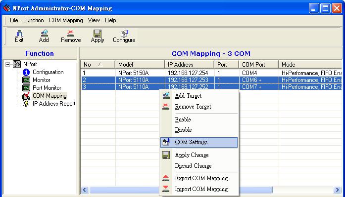 Configuring NPort Administrator COM Grouping The COM Grouping function is designed to simulate the multi-drop behavior of serial communication over an Ethernet network.