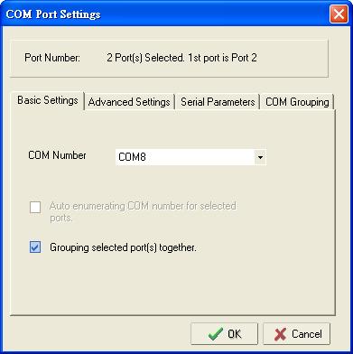 Configuring NPort Administrator 3. Select the Grouping selected port(s) together checkbox. 4.
