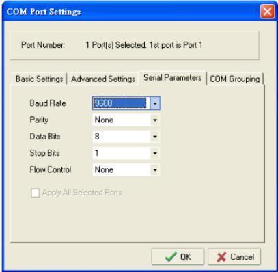 Getting Started On the Serial Parameters screen, adjust the settings to match your device. These settings, which are only used for serial printers, must also match the settings on the device port.