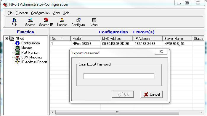 Configuring NPort Administrator Export Configuration The Export Configuration function is a handy tool that can be used to produce a text file that contains the current configuration of a particular