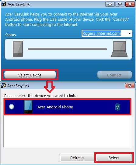 4. Select Device As program is launched first time, a device should be selected first before using Acer EasyLink.