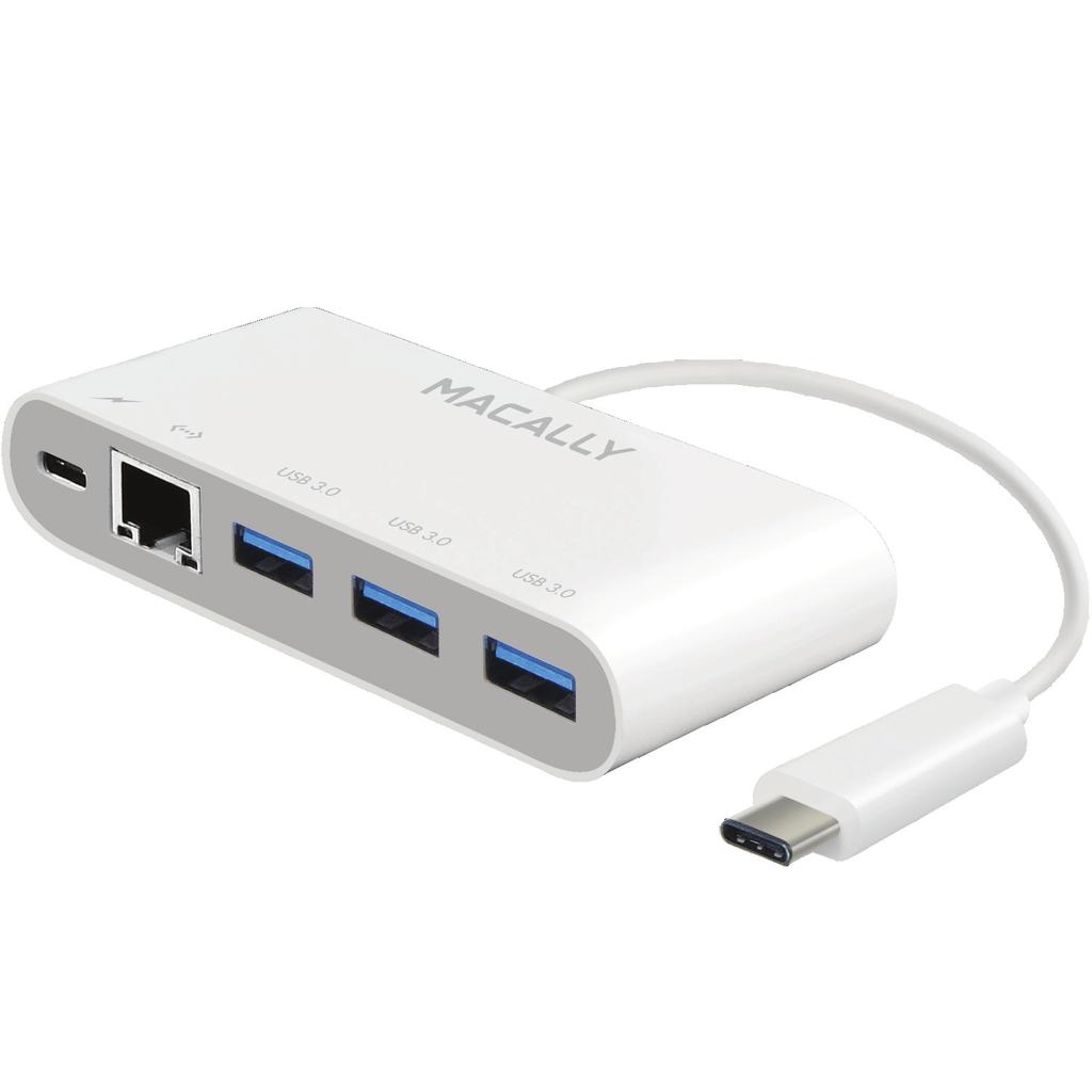 USB-C to USB-A hub with USB-C charging/ethernet ports 3 USB A ports to connect your existing USB devices, like your keyboard, mouse, HDD, Flashdrive, iphone, to your MacBook Supports USB 3.1/3.