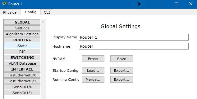 10. Click on Router 1 and select the Config tab. 11.