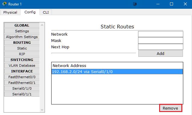 In the Static Routes box, select 192.