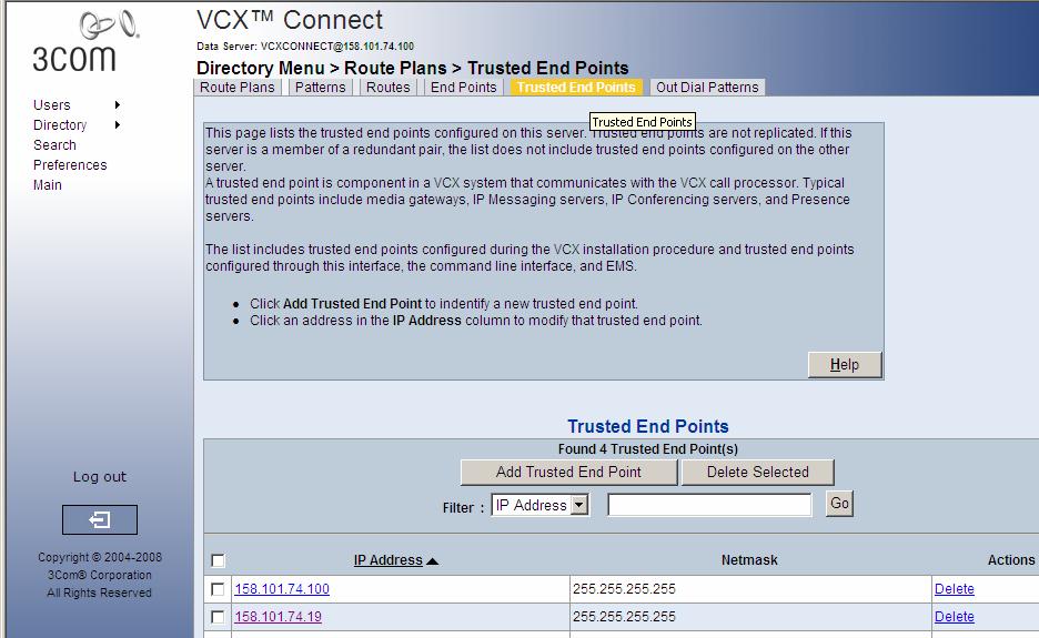 Under the Trusted End Points tab select Add Trusted End Point to create a new IP address entry.