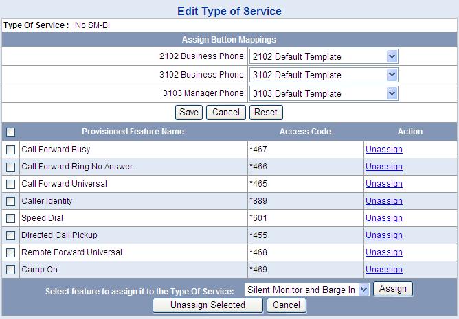 Configuring Type of Service 73 Figure 13 Type of Service Page After adding a ToS, the new ToS name is added to the Type of Service drop-down menu option on the Phone Profile page (see Managing Phone