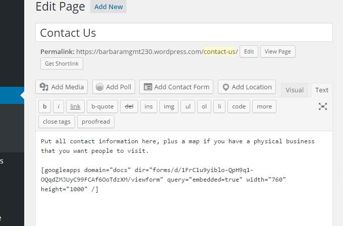 In WordPress edit your page in Text view and paste in the embed code where you