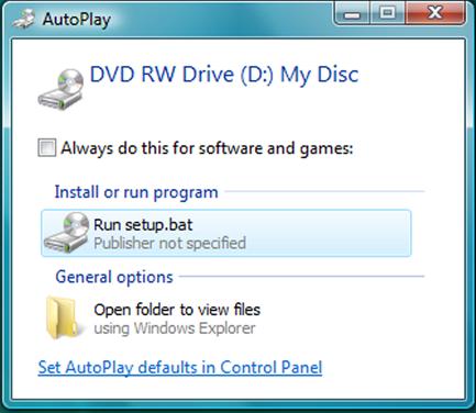 CV-TAC400 Installation Guide 12 The system will open a dialog box allowing you to choose what to do with the CD. Choose the Open Folder to View Files option.