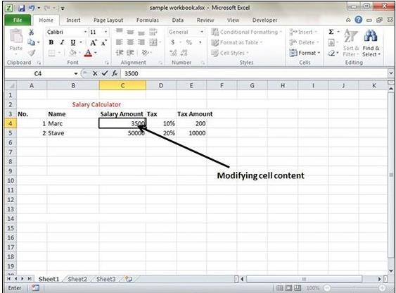 Modifying Cell data For modifying the cell content just activate the cell,