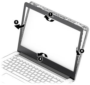 2. To remove the camera/microphone module: a. Position the display assembly with the top edge toward you. b.