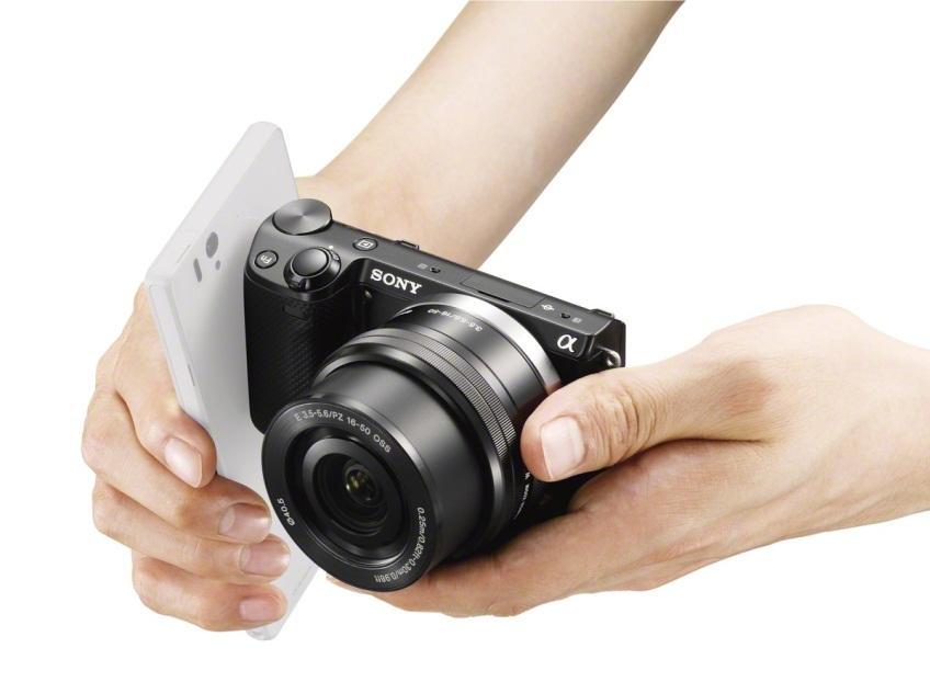 Wi-Fi lets you connect the NEX-5T with your smartphone, PC or TV and wirelessly transfer photos or videos 3.