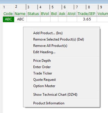Right click inside the Price Information List to Add Product, Remove Selected Product(s), Remove All Product(s) or Edit Heading of the