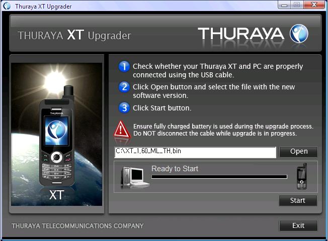 1) After starting the Thuraya XT Upgrader, the following pop-up window will be shown. Select OK.
