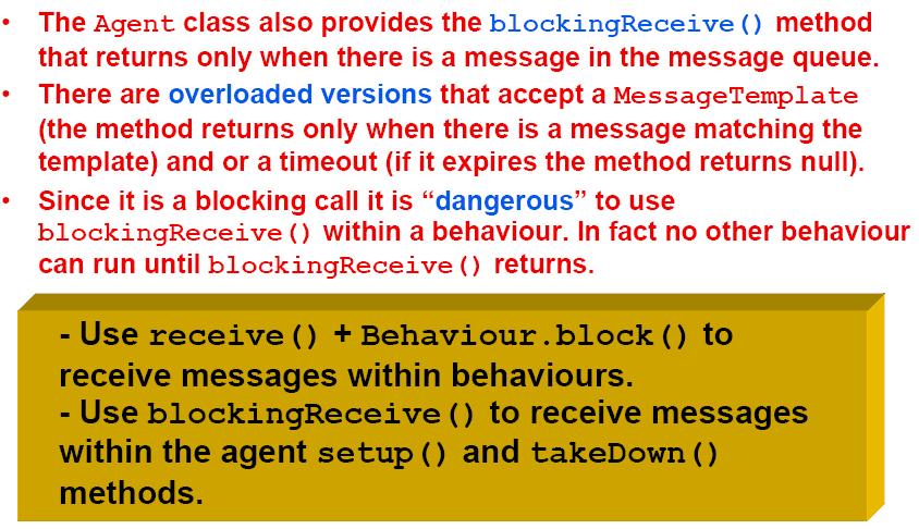MAS infrastructures Receiving messages in blocking mode